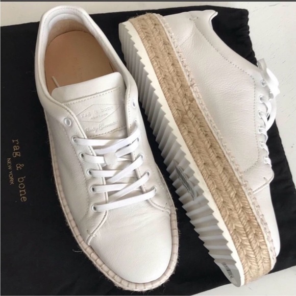 Rag and Bone 9.5 Kent white leather Espadrille platform sneakers - Picture 1 of 9
